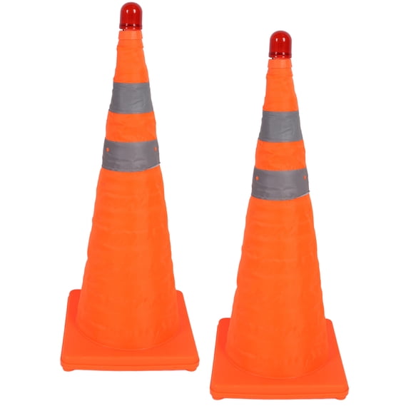 M Buder 2 Set Foldable Traffic Cones 28 Inches / 70 cm Orange Reflective Road Safety Cones with 2 Warning Lights