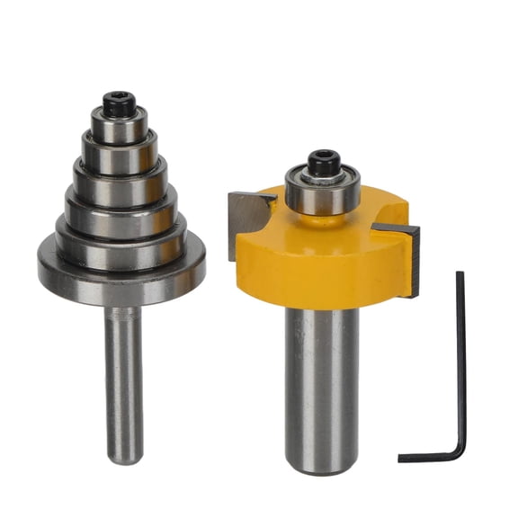 M Buder 2 Set Rabbet Router Bit Silver Yellow T Type Rabbeting Tenon Milling Cutter 1/2in Shank