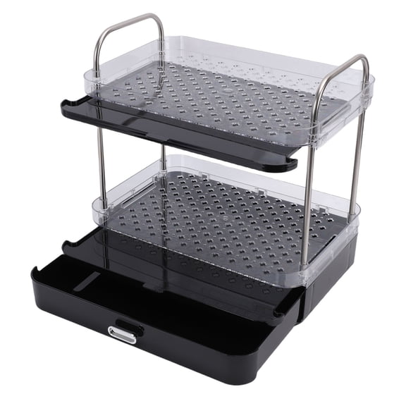 M Buder 2-Tier Coffee Mug Cup Holder for Countertop, PET & Stainless Steel Coffee Station Organizer, Display Rack with Draining Tray for Kitchen, 13x8.7x12.2 in / 33x22x31 cm, Black