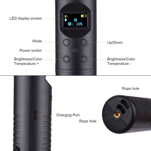 M Buder 20W Handheld RGB Colorful Light Wand LED Photography Light Bi-color Dimmable 3000K-6500K with Remote