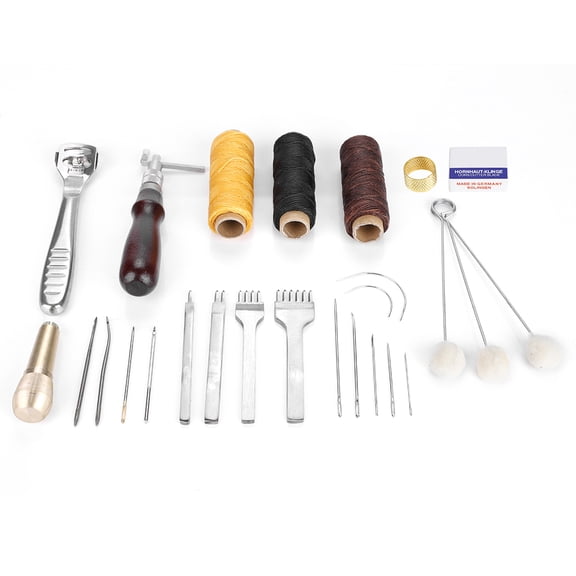 M Buder 21-Piece DIY Handmade Leathercraft Tool Kit with Crochet Hooks, Needles, and Wax Ropes - Professional Sewing Craft Set for Leather Working and Design (7.87 inches / 20 cm)