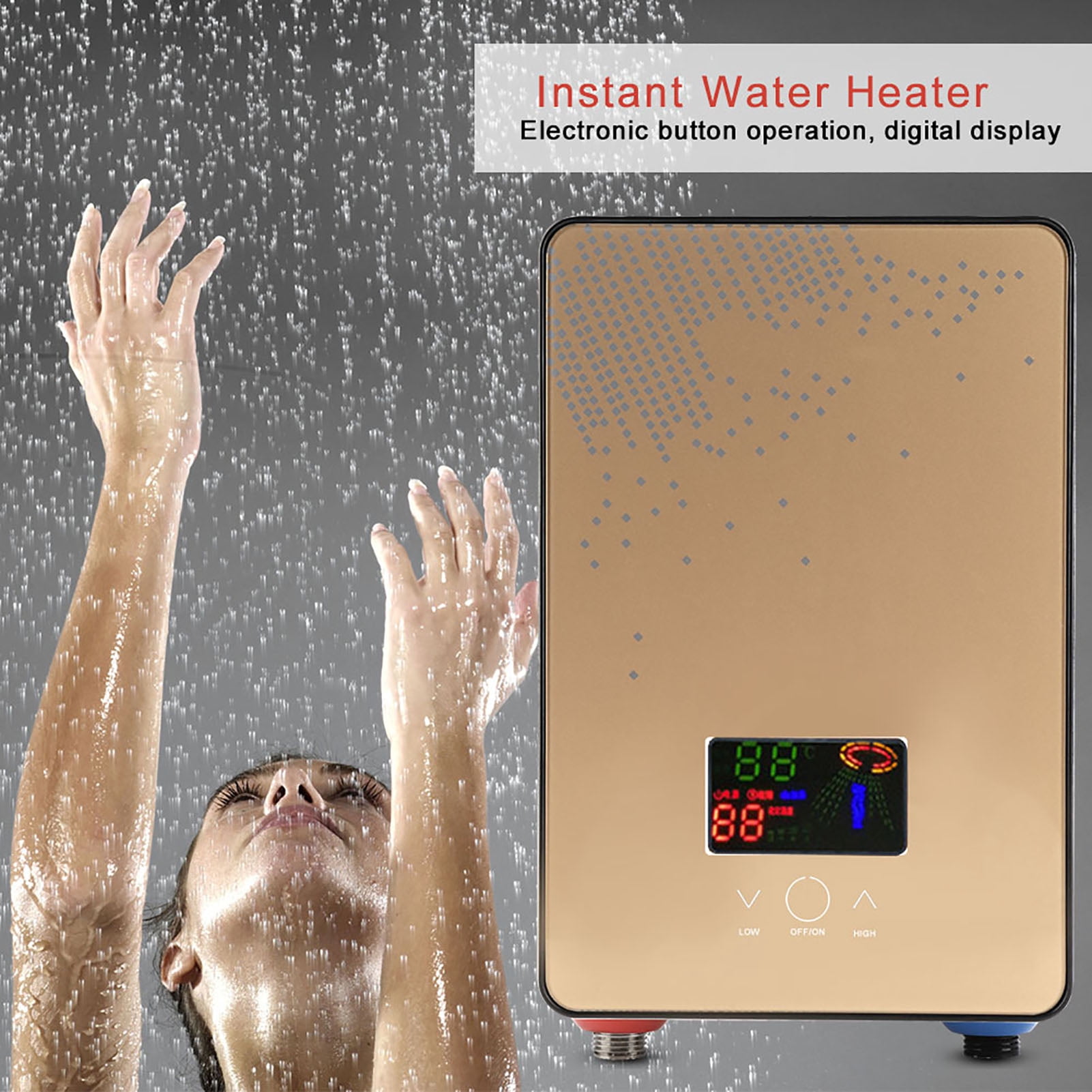 M Buder 220V 6500W Tankless Instant Electric Hot Water Heater Shower with LED Display, Red, 11.61 inches / 29.5 cm