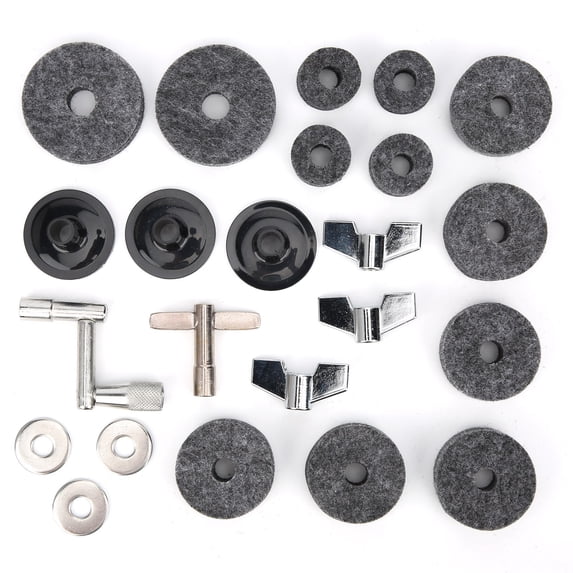 M Buder 23Pcs Drum Felt Pad Cymbal Kit, Non-Slip Replacement Parts with Base Wing Nuts, Washer, Sleeves & Wrenches, Professional Percussion Accessories, Gray