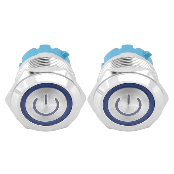 M Buder 2Pcs 22mm Metal Push Button Switch Flat Head Momentary 4 Pin 12-24VDC Blue LED Power Light Sign IP65 Waterproof Industrial Control Electrical Switch 0.9 x 1.1 inches / 22 x 28.5 mm