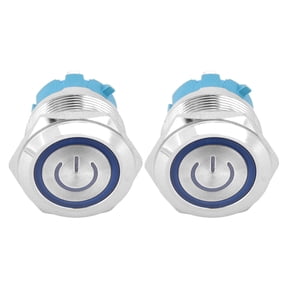 M Buder 2Pcs 22mm Metal Push Button Switch Flat Head Momentary 4 Pin 12-24VDC Blue LED Power Light Sign IP65 Waterproof Industrial Control Electrical Switch 0.9 x 1.1 inches / 22 x 28.5 mm