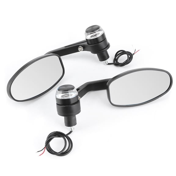M Buder 2Pcs 7/8 Inches / 22.2 mm Handlebar End Motorcycle Rearview Mirrors with Turn Signal Light, Universal Glass and Aluminum Side Wing Mirrors for Dirt Bike, Street Bike, DC 12V Accessories