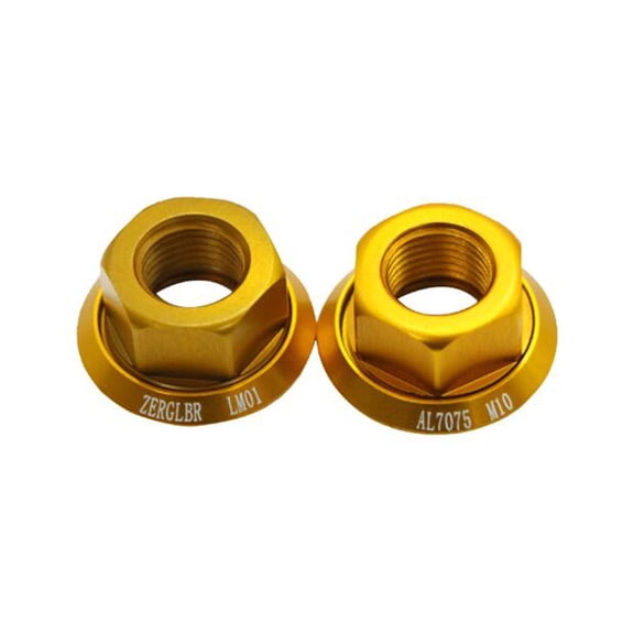M Buder 2Pcs Bicycle Wheel Hub Axle Nuts M10 (0.39 inches / 10 mm) 7075 Aluminum Alloy Bolt Screw Nut for Front and Rear Wheel, Gold
