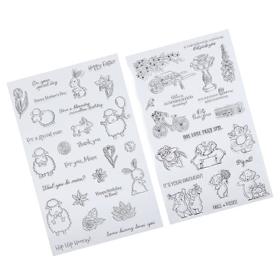 M Buder 2Pcs Transparent Stamp TPR Seal Sheep Rabbit Pig Birthday Animals for Card Making DIY Scrapbooking 8.27 Inches / 21 cm Clear Rubber Reusable Scrapbook Stamp Set for Crafting Enthusiasts