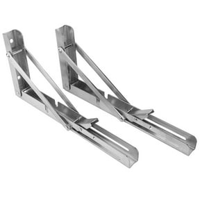 M Buder 2pcs 10 Inch / 25.4 cm Folding Table Bracket, Heavy Duty Triangle Stainless Steel Wall Mount Shelf Support for Space Saving Storage, Hardware Included