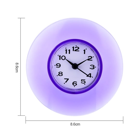 M Buder 3.4 inches / 8.6 cm Mini Bathroom Wall Clock Kitchen Mirror Suction Cup Shower Waterproof Quartz Clocks, Purple