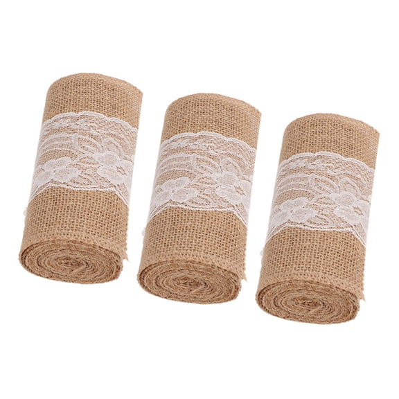 M Buder 3 Rolls Jute Lace Ribbon Simple Elegant Burlap Ribbon Decoration for Rustic Wedding DIY Bows 5.9inx7.5ft