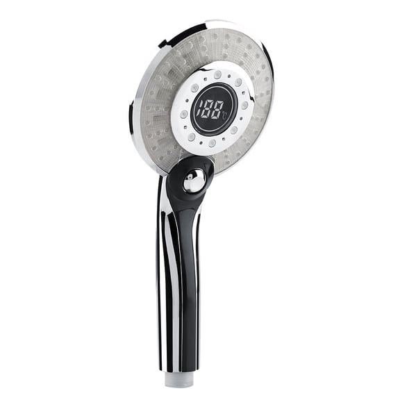 M Buder 3 Spraying Mode Digital Display Handheld Shower Head with 3-Color Temperature Control LED Light, Sleek Silver Finish for Bathroom (5.12 x 11.02 Inches / 13 x 28 cm)