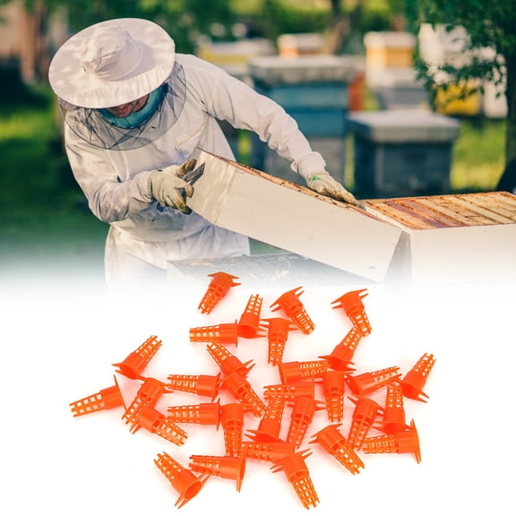 M Buder 30-Piece Plastic Bee Queen Cage Protective Cover Queen Rearing Cup Beekeeping Equipments Tools Rearing Cell Cages for Yard Garden Use (1.46 in / 3.7 cm Height)
