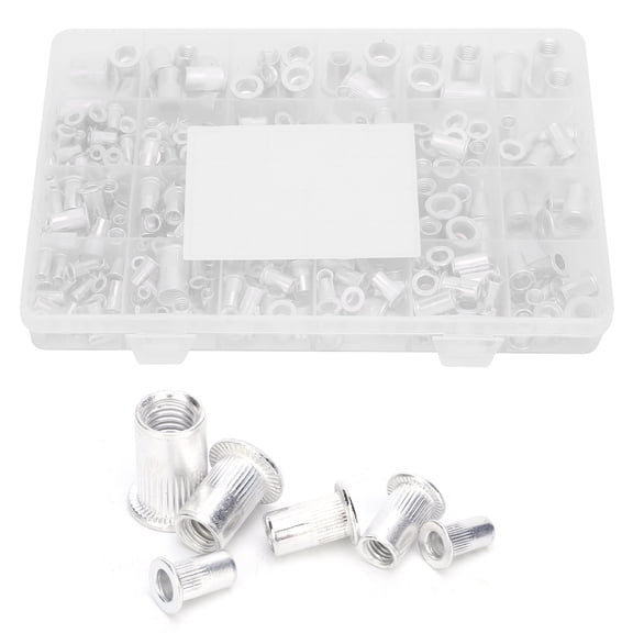 M Buder 300-Piece Assorted Aluminum Rivet Nut Kit, Metric and SAE Threaded Insert Nuts M3 to M8, 1/4-20 to 10-24, Heavy Duty Blind Fastener Hardware Set with Reclosable Storage Box