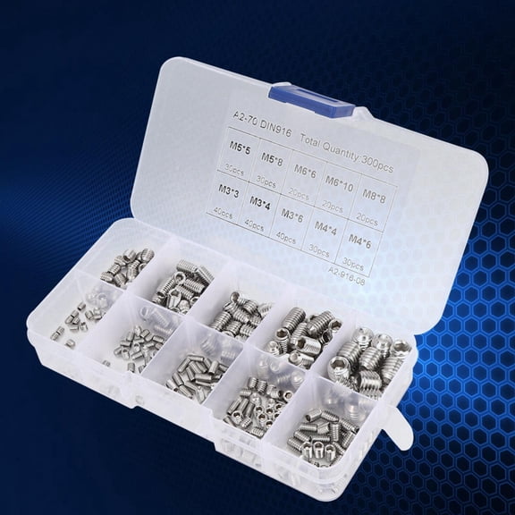 M Buder 300pcs Set Screw Assortment Kit, 304 Stainless Steel Hex Socket Screws, M3 M4 M5 M6 M8 Thread Specifications