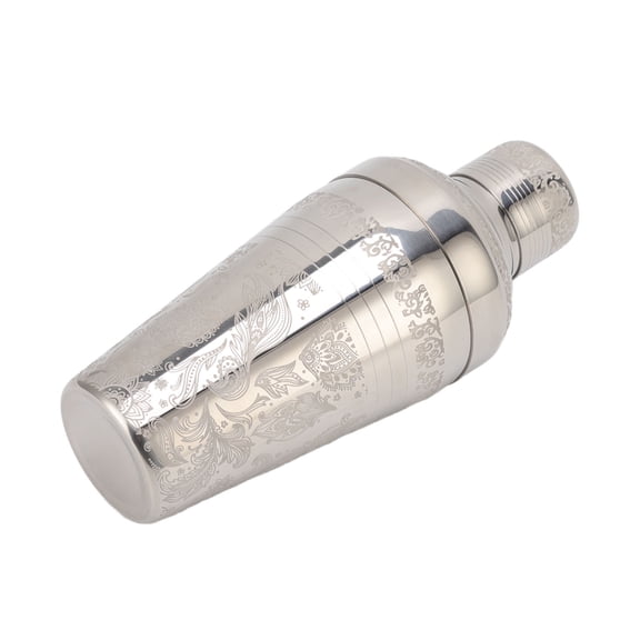 M Buder 304 Stainless Steel Cocktail Shaker Drink Mixer Glossy Japanese Style Engraving Rust Proof for Bar Home Bartending, Silver, 13.5 oz / 382 g
