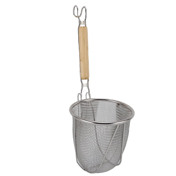 M Buder 304 Stainless Steel Fine Wire Mesh Sieve Pasta Strainer Basket with Wooden Handle, Premium Noodle and Food Dumpling Strainer Cooking Filter Spoon Ladle for Kitchen, 14.0 inches / 35.5 cm