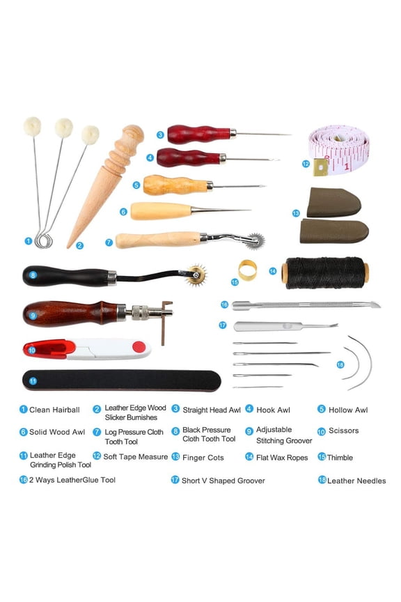 31Pcs Leather Sewing Tools DIY Craft Hand Stitching Kit with Groover, Awl, Waxed Thread, and Thimble for Denim Canvas Tarpaulin Repair (10.63 inches / 27.00 cm)