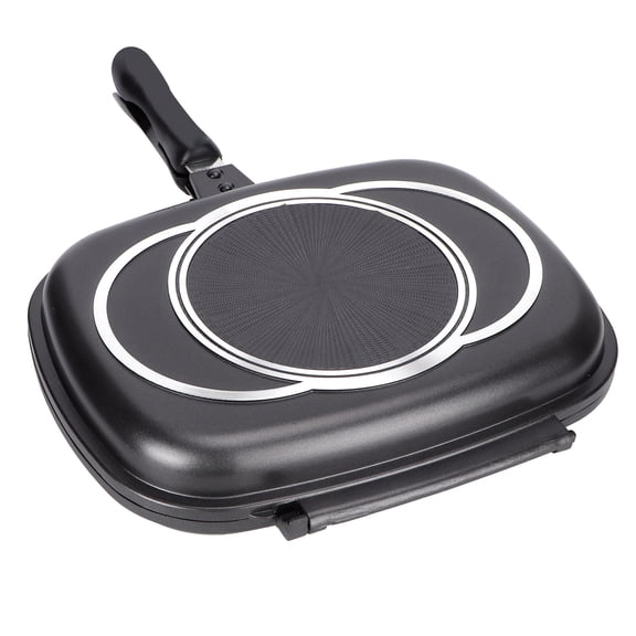 M Buder 32cm / 12.6 inches Double-Sided Frying Pan Nonstick Barbecue Grill Pan Cast Aluminum Cookware for Home Kitchen and Outdoor Camping Black