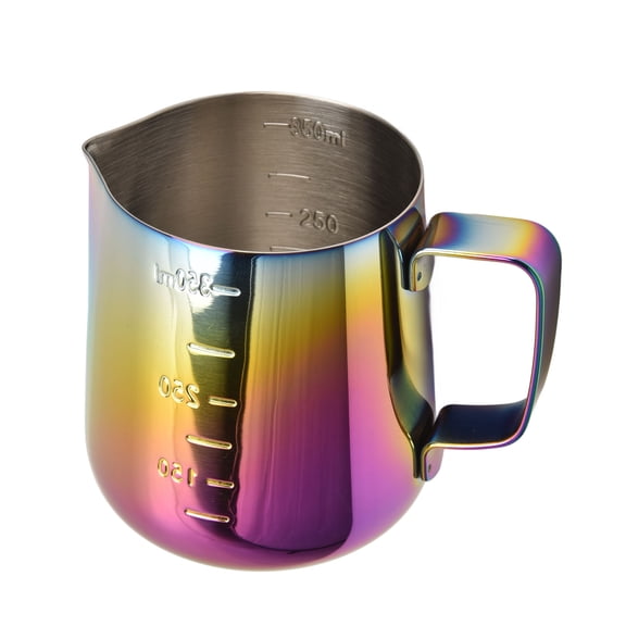 M Buder 350ml / 11.8 oz Colorful Stainless Steel Coffee Milk Frothing Pitcher Garland Latte Jug with Scale