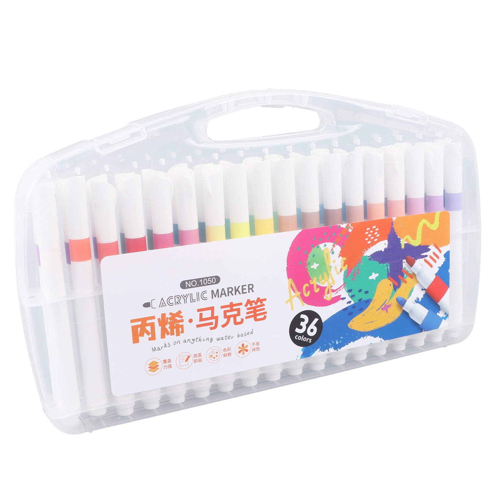 M Buder 36Pcs Premium Acrylic Paint Markers Assorted Colors Quick Drying Strong Covering Graffiti Pens for Wood Fabric Glass Plastic Canvas Art DIY Projects 12.2 inches / 31 cm Storage Box