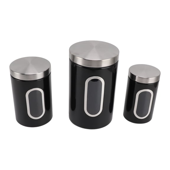 M Buder 3PCS Kitchen Canisters Set Iron Jars with See Window Airtight Coffee Tea Sugar Container Home Bar Decor Black (8.5 inches / 21.5 cm)