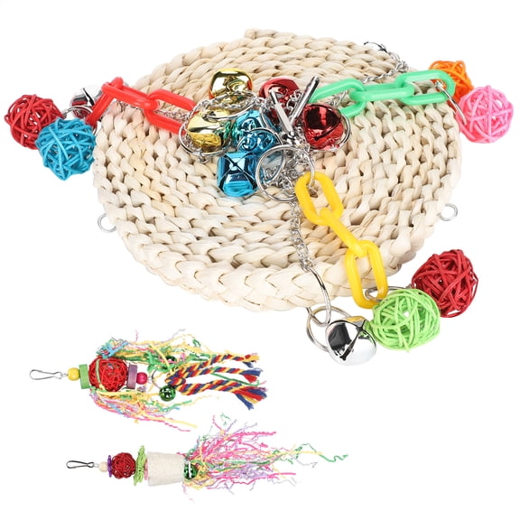 M Buder 3PCS Parrots Toy Set Hanging Stand Swings Bird Chewing Toys Rattan Ball Pendant Decor (8.66 inches / 22 cm)