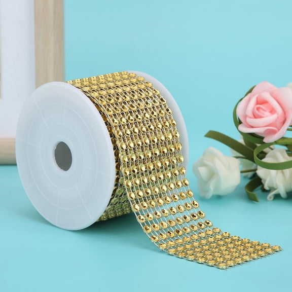 M Buder 3PCS Rhinestone Mesh Roll Shiny Diamond Wrap Ribbon Trim DIY Hand Made Decoration Gold (7.87 in / 20 cm)