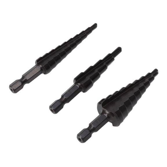 M Buder 3Pcs High Speed Steel Step Drill Bit Set Hex Handle for Metal Wood Insulation Plate