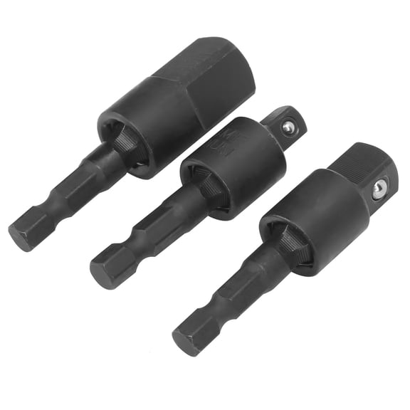 M Buder 3Pcs Power Drill Socket Set Metal Hex Shank Impact Driver Adapter 360 Degree Rotatable Black