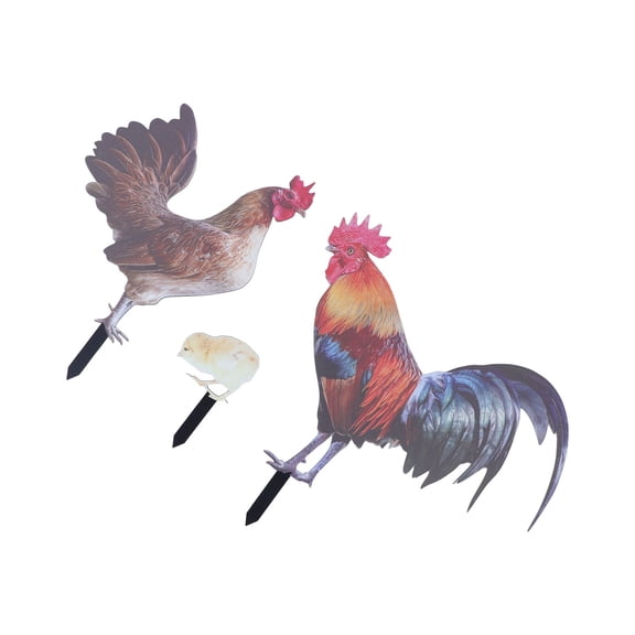 M Buder 3pcs Rooster Hen Chick Ground Plug Multipurpose Colorful Chicken Garden Stake for Outdoor Gardens Backyards Lawns (10.2 inches / 26 cm)