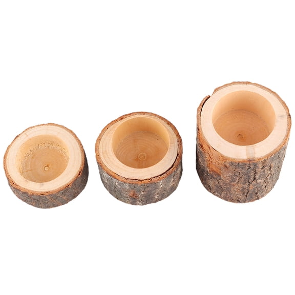M Buder 3pcs Wooden Candle Holder Set Tree Bark Tea Light Stand for Rustic Wedding Party