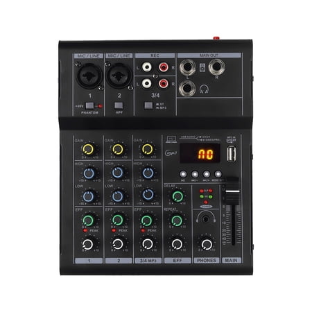 M Buder 4 Channel Mini Sound Mixer DJ Mixing Board with BT MP3 USB 48V Phantom Power Built-in Guitar Amp for Karaoke Home Studio Recording Live Streaming 6.6 inches / 16.8 cm Black[cite: 1, 2]