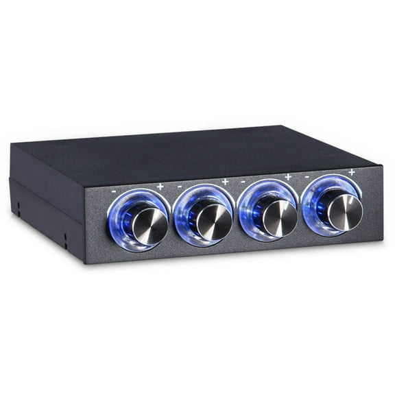 M Buder 4 Channel PC Fan Speed Controller & Temperature Heat Reducing Regulator Module for Desktop Computer Cases with Blue LED Indicator, 3.94x3.94x0.83 inches / 10x10x2.1 cm, Black