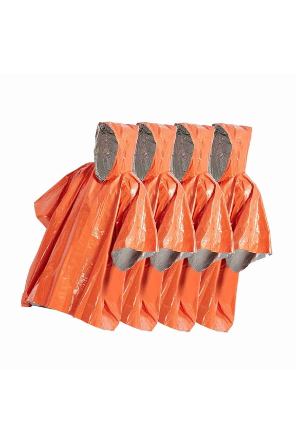 4 Pack Emergency Rain Poncho Thermal Blanket Weather Proof Outdoor Survival Camping Gear - 39.4 x 49.2 inches / 100 x 125 cm, Lightweight Hooded