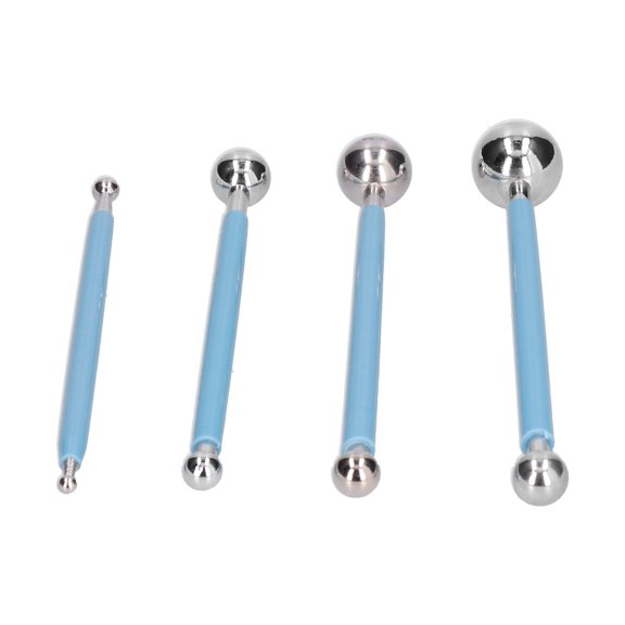 M Buder 4-Piece Baking Tool Set, Stainless Steel Ball Sculpting Tool, DIY Cake and Fondant Decorating Kit, Blue Silicone Handles, 8 Different Heads for Professional and Beginner Bakers
