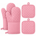 thumbnail image 1 of M Buder 4-Piece Oven Mitts Set, 392°F Heat Resistant Cotton Oven Gloves with Pot Holders, Non-Slip for Cooking, Baking, BBQ, Pink, 1 of 7