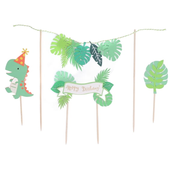 M Buder 4 Set Dinosaur Cake Topper Green Palm Leaf Happy Birthday Party Decoration 9.84 inches / 25 cm