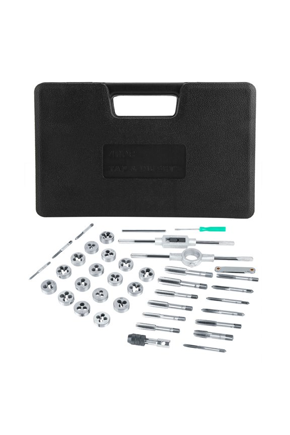 40-Piece Metric M3-M12 Tap and Die Set with Heavy Duty Wrenches and Thread Pitch Gauge, Professional Hand Threading Tool Kit with Storage Case (13 inches / 33 cm Length, Silver Color)