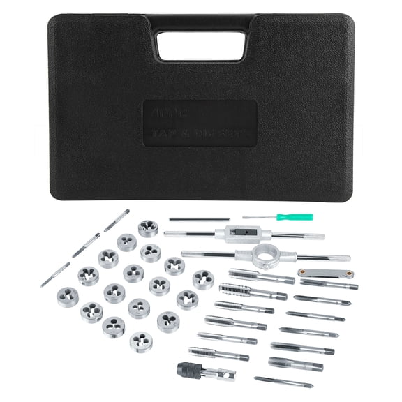 M Buder 40-Piece Metric M3-M12 Tap and Die Set with Heavy Duty Wrenches and Thread Pitch Gauge, Professional Hand Threading Tool Kit with Storage Case (13 inches / 33 cm Length, Silver Color)