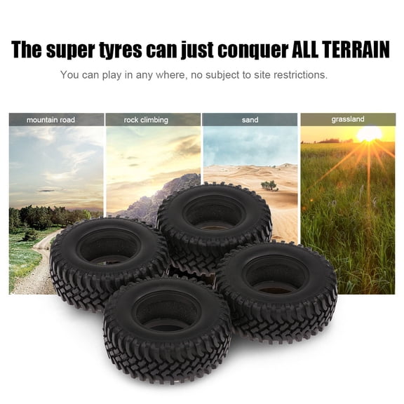 M Buder 4PCS 100mm Rock Crawler Tires Heavy Duty Rubber Tyre Upgrade Set with Foam Inserts for 1.9 Inch Wheel Rim High Grip All Terrain Wheel Tyres for 1/10 Scale Traxxas Axial Redcat RC Car Parts
