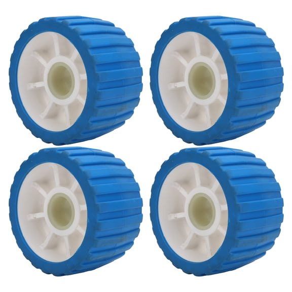 M Buder 4PCS Polyurethane Trailer Wobble Rollers Ribbed Marine Boat Roller Replacement High Temp Resistant 4.92 inches / 125 mm Blue