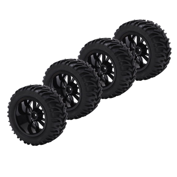 M Buder 4PCS RC Plastic Wheel Rim Rubber Tires with 10 Spoke Set for Monster Trunk 1/8 1/10 RC Car Replacement Parts (115x55mm / 4.5x2.2in)