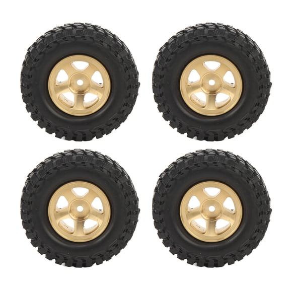 M Buder 4Pcs RC Car Wheel Hub and Tires Set Replacement Brass Wheel Hubs and Soft Rubber Tires Set for FMS FCX24 1/24 RC Crawler Car 2.2 inches / 5.5 cm High Performance Upgrade