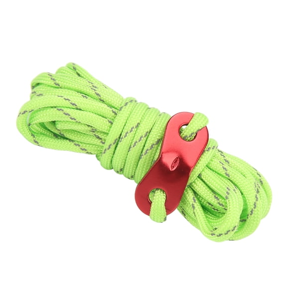 M Buder 4mm Outdoor Camping Reflective Camping Rope Bold Windproof Tent Cord Rope Heavy Duty Fluorescent Green Canopy Tent Drawstring Guyline with Aluminum Buckle Tensioner 1-Pack