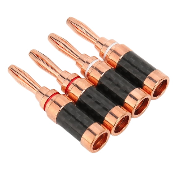 M Buder 4pcs Banana Plugs Brass Gold Plated Carbon Fiber Housing Open Screw Speaker Cable Connector for 5mm Wire Diameter Amplifier Audio Video Receiver Stereo Receiver Cable Connector (2.36 inches)