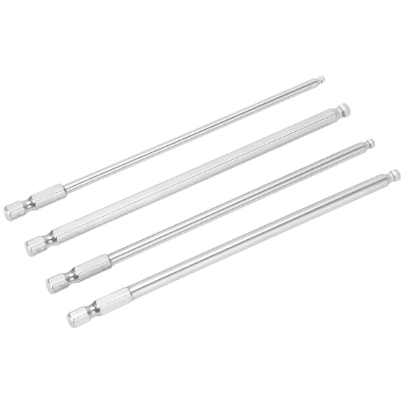 M Buder 4pcs Hex Screwdriver Bit Set S2 Steel Magnetic Metric Ball Head Hex Bits 1/4 Inch Hex Shank 5.91 inches / 150 mm