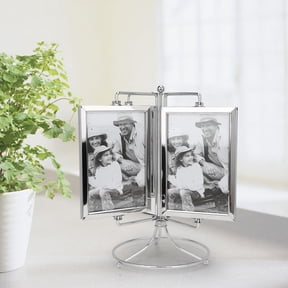 M Buder 4x6 inches Rotating Metal Photo Picture Frame Double-Sided Tabletop Display for Family Photos or Restaurant Menu Rack