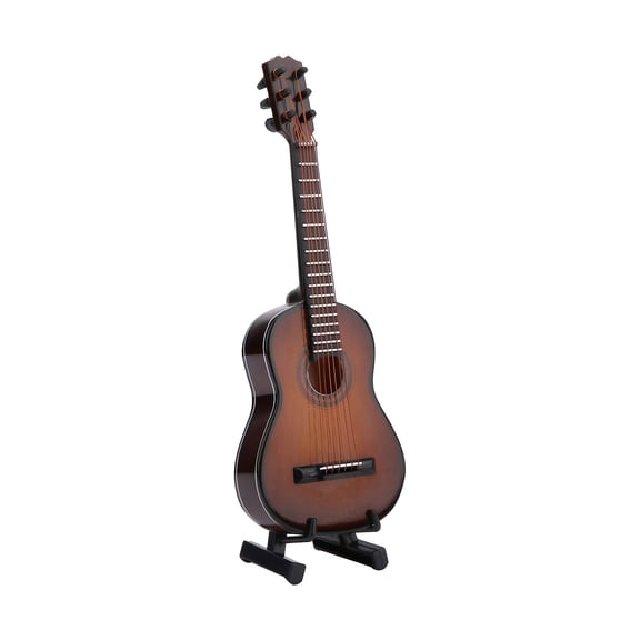 M Buder 5.9 Inches / 15 cm Miniature Wooden Classical Guitar Model with Stand, Decorative Musical Instrument Replica Figurine for Home Office Desktop Decoration, Collectors Gift, Coffee Color