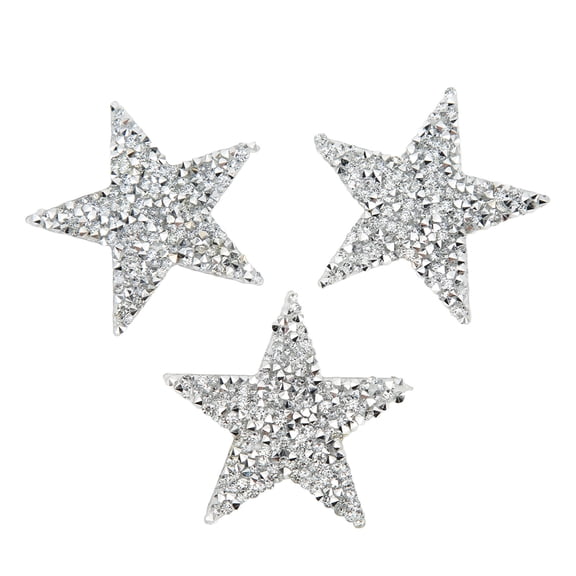 M Buder 5 Pcs Star Iron On Patches 2.4 inches / 6cm Silver Resin Shiny Rhinestone Appliques for DIY Clothing Hats
